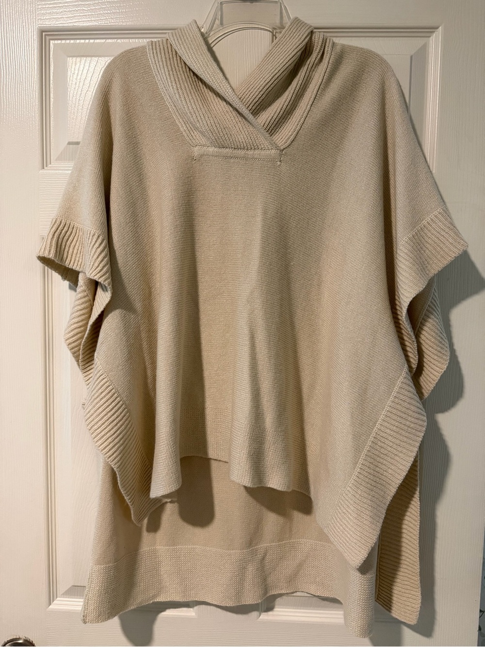 Beige Knit Shawl-Collar Sweater Poncho - Women